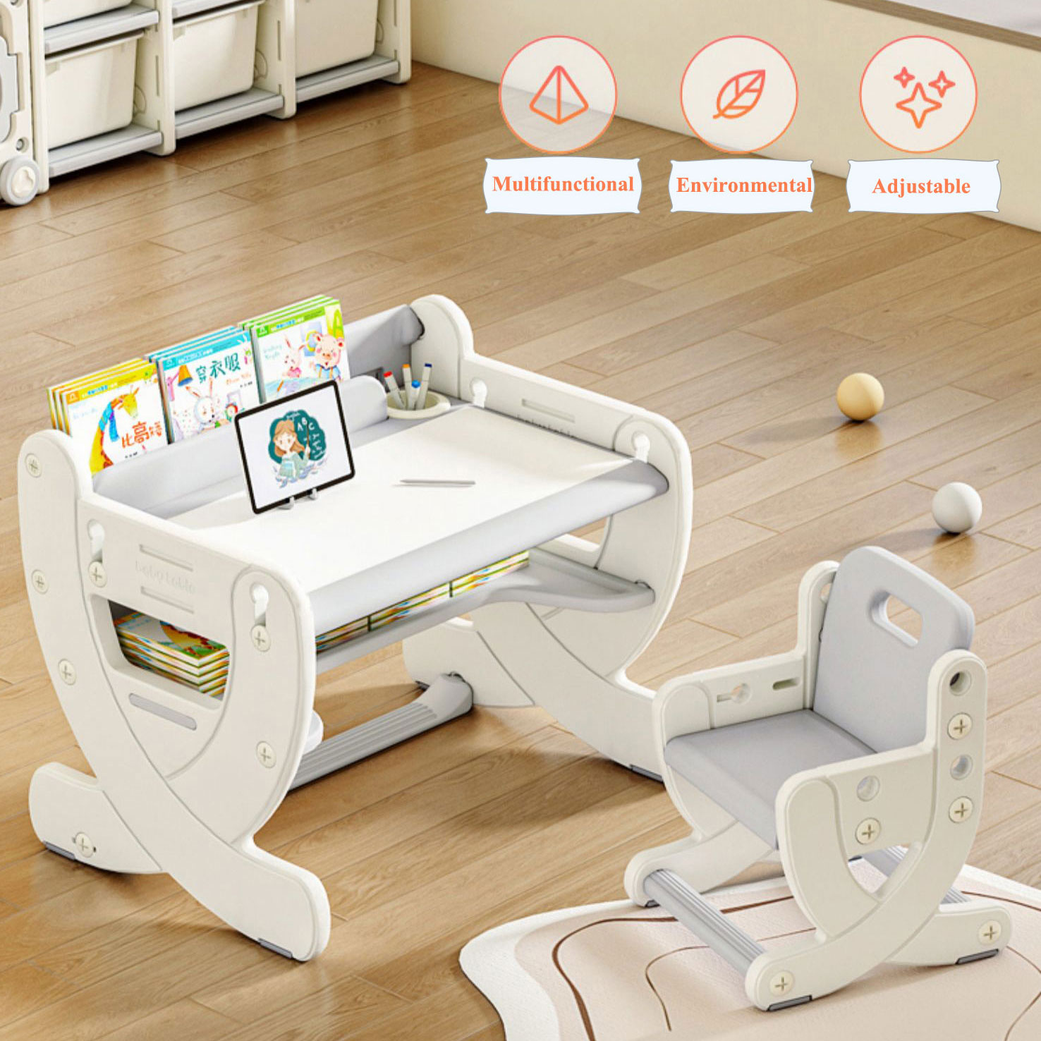 Height Adjustable Children Study Table and Chair Set - Azankids