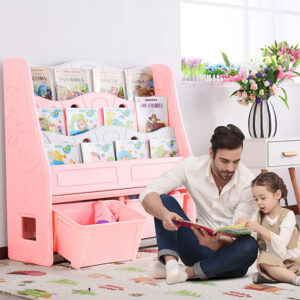 Factory Wholesale Kids Plastic Bookshelf Multilayer Children Book Storage Rack Toy Organizer Cabinet With Storage Bins For Home Kindergarten